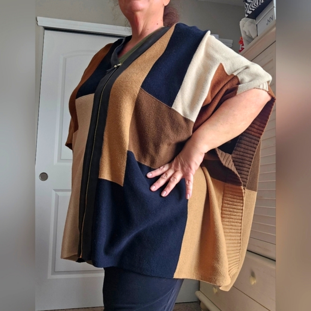 Rafaella brown and black sweater poncho over piece 3x